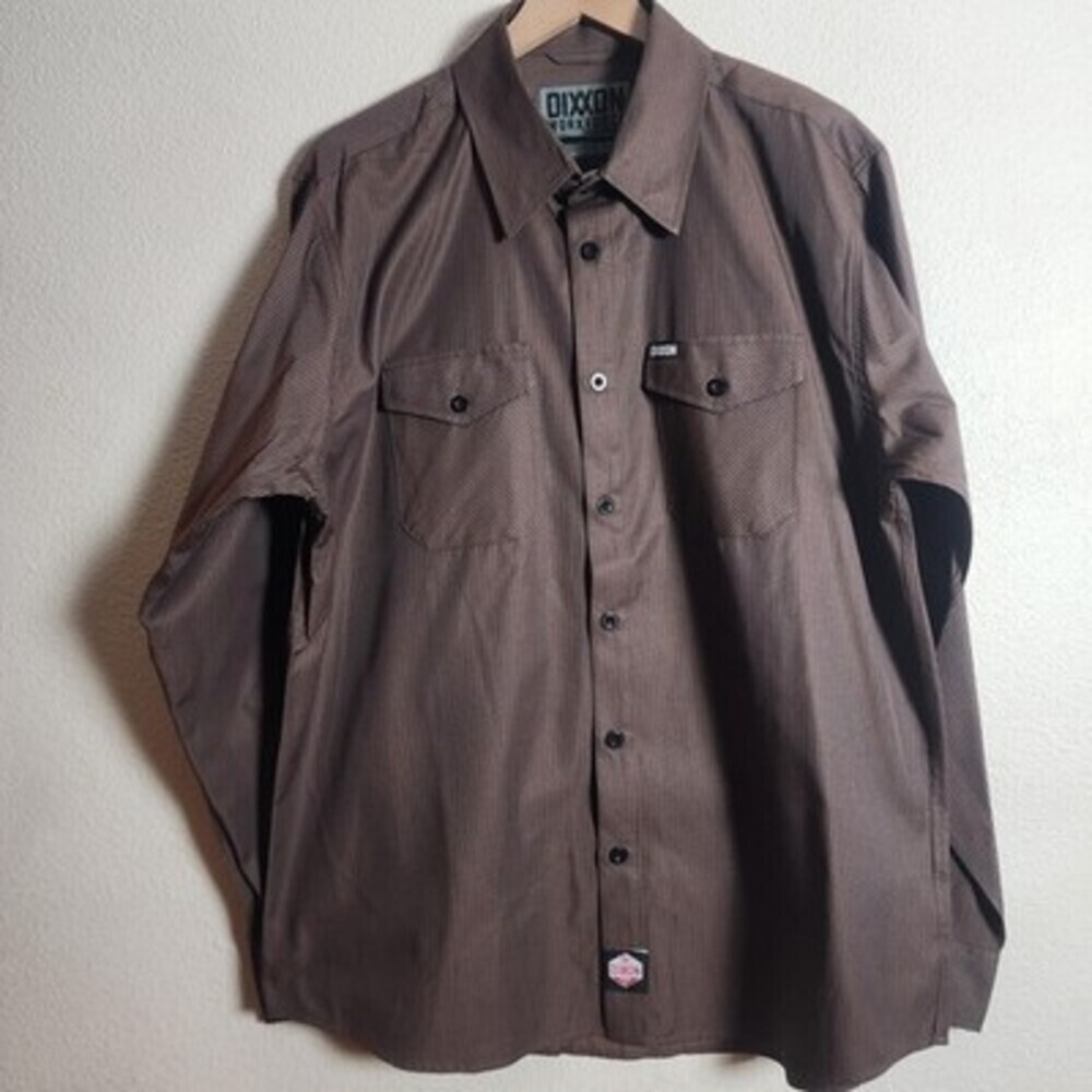 Dixxon Workforce Shirt Mens XL Brown Stripe Long Sleeve Button Front Workwear